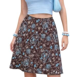 Mandy Evans Skirt Vintage Forest Fairy Y2K Large 90s Feminine Floral Blue Brown